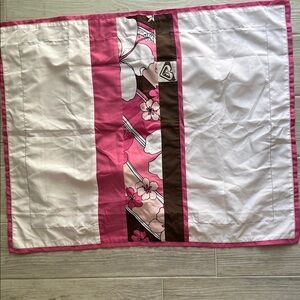 Roxy 2 Pink white floral tropical pillowcases 
Brown stripe logo NWOT 24x31